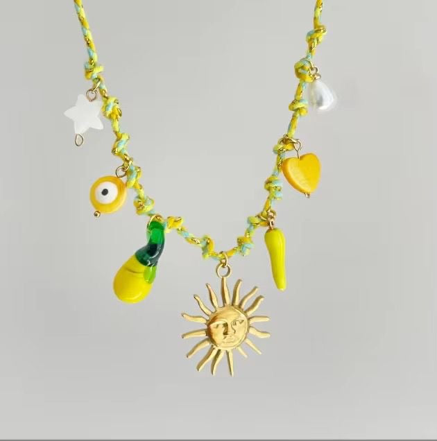 Summer Lime Charm Cord Necklace