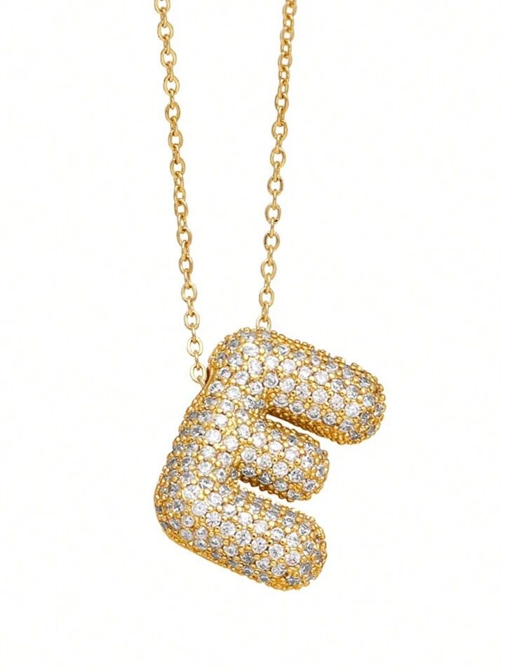 Paved Puffy Initial Necklace -18K