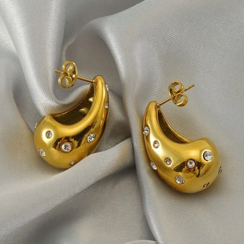 Studded Bottega Drop Hoops