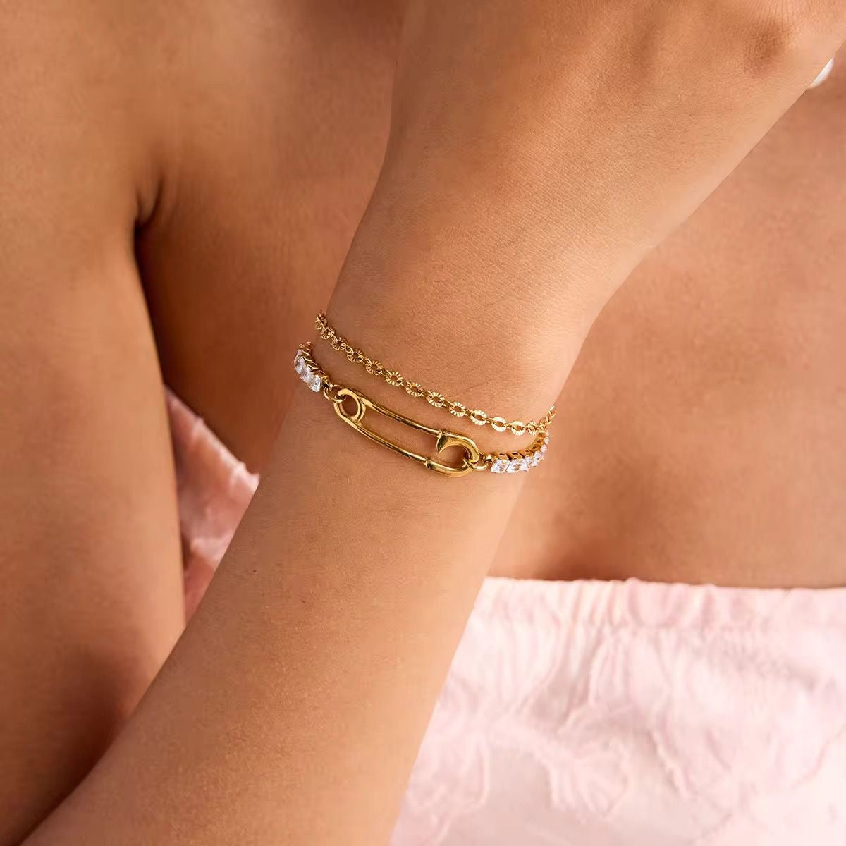Bling Pinned Layered Bracelet