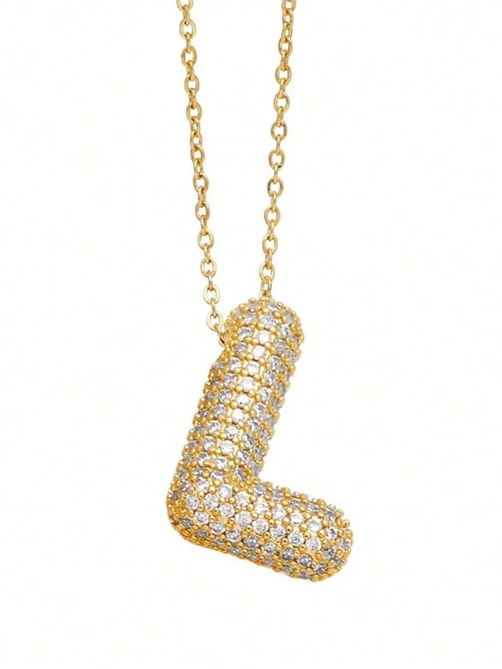 Paved Puffy Initial Necklace -18K