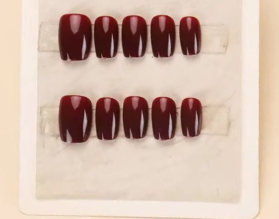 Maroon Gel Press On Squaroval Nails