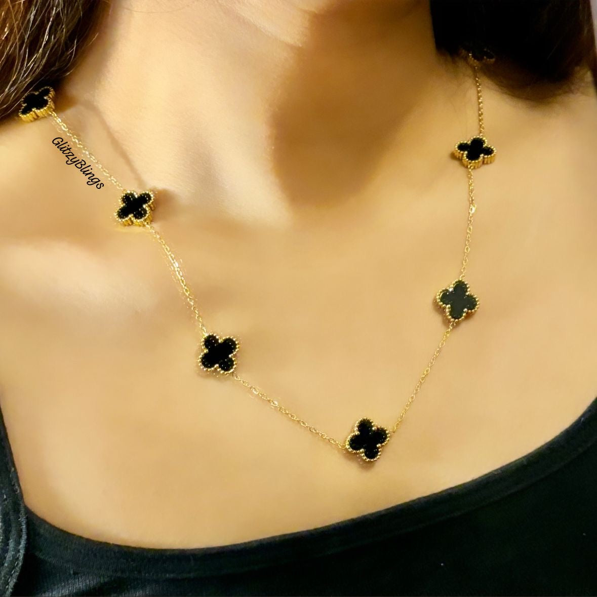 Luxe Black 7 Motifs Clover Necklace -Limited Edition