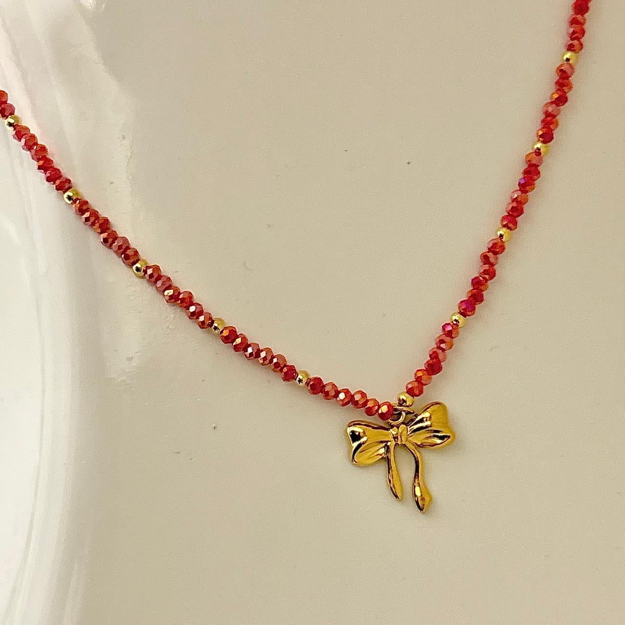 Crystal Beaded Bow Necklace