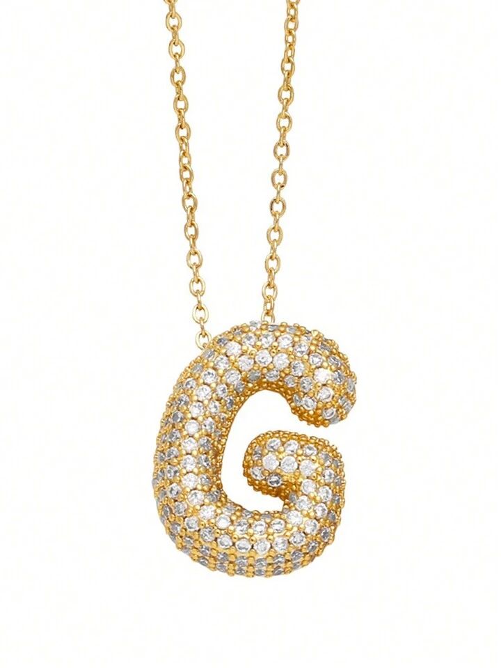 Paved Puffy Initial Necklace -18K