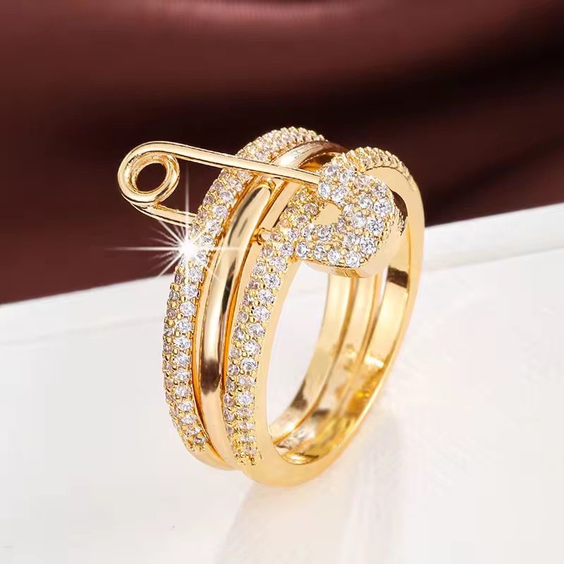 LUX Safety Pin Stacked Ring -Zircon Encrusted