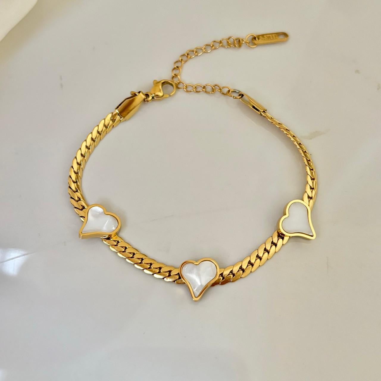 White Dainty Heart Braided Bracelet -18K