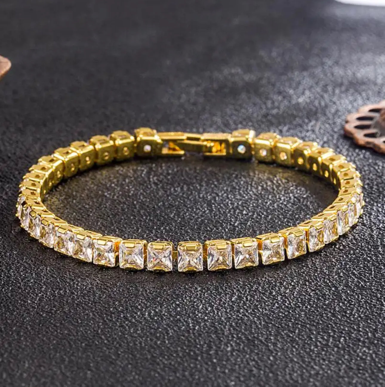 Diamanté Tennis Square Cut Bracelet -Gold