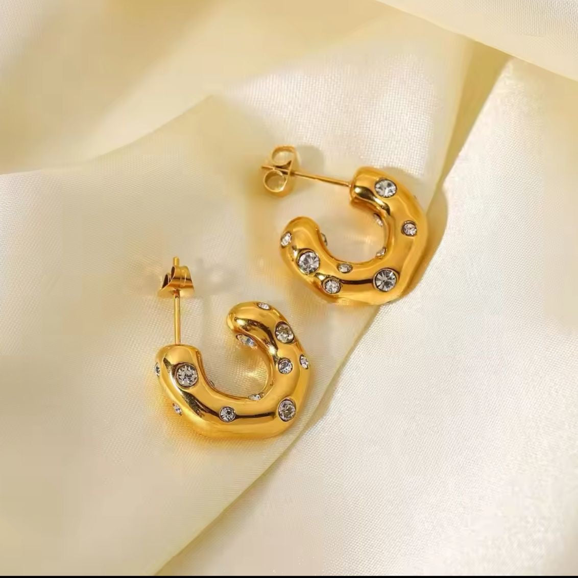 CZ Hammered Luxe Hoops -18K