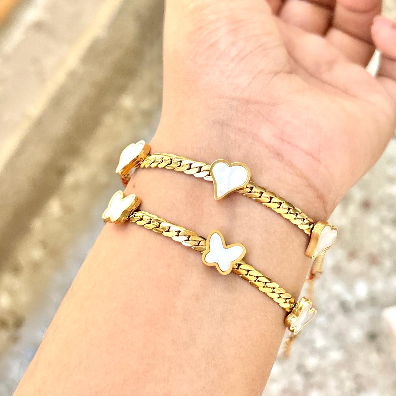 White Dainty Heart Braided Bracelet -18K