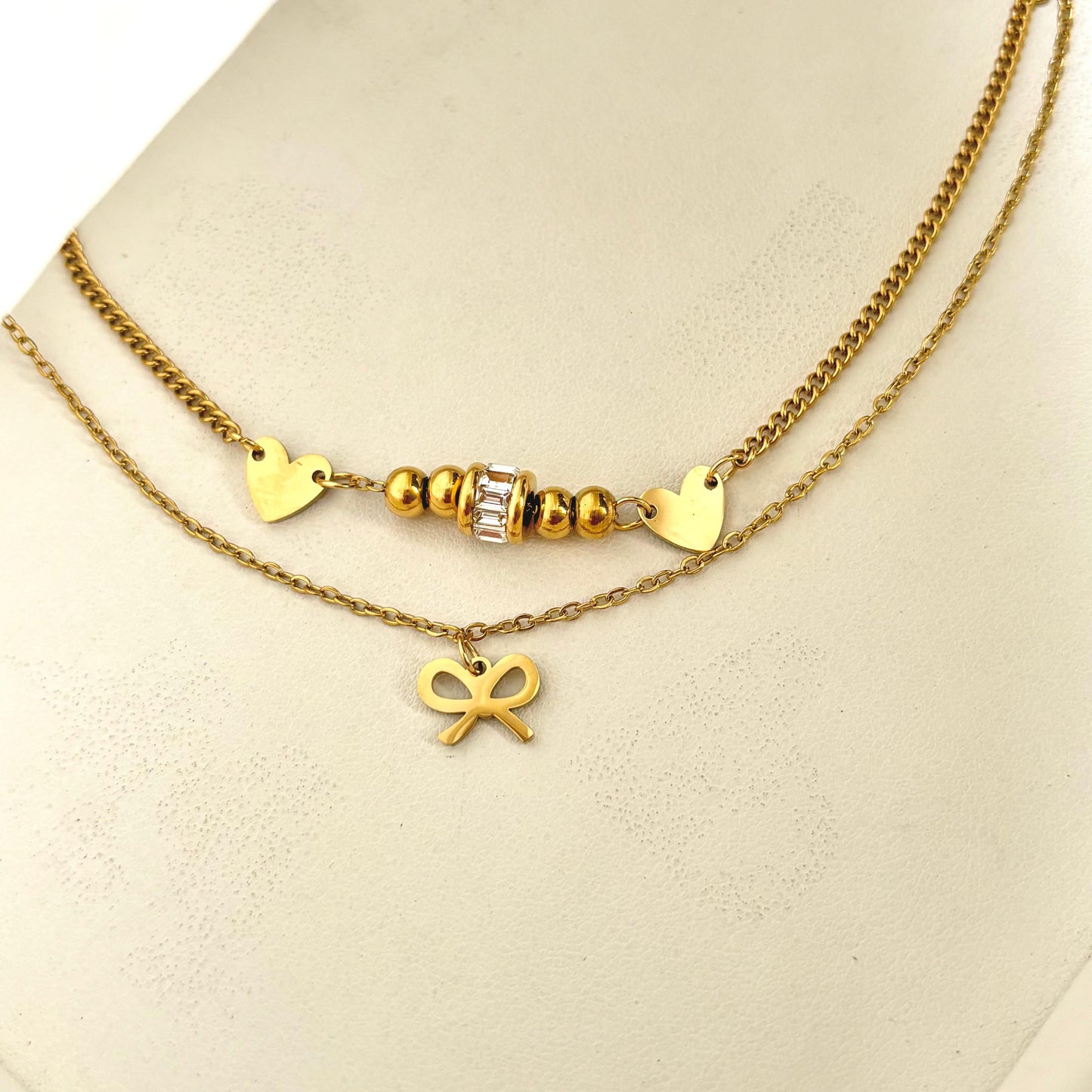 Bow Hearts Layered Anklet