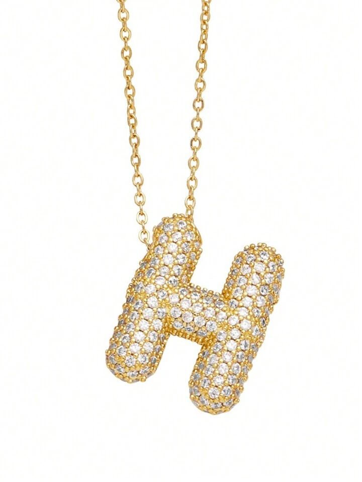 Paved Puffy Initial Necklace -18K