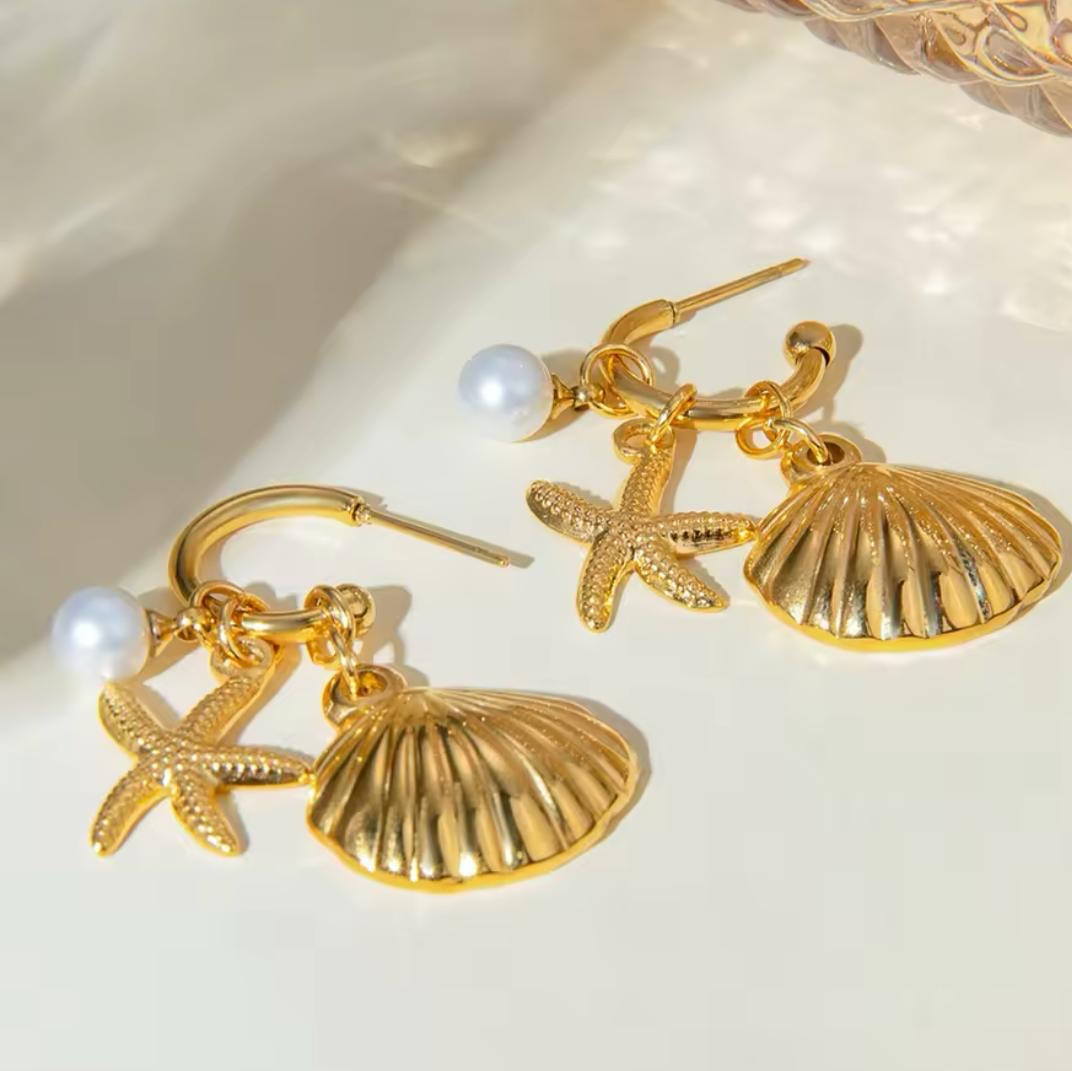 Mermaid’s Treasure Charm Earrings -18K