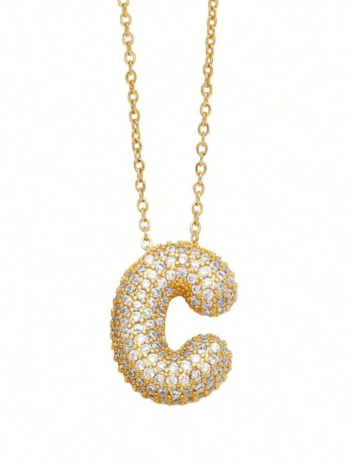 Paved Puffy Initial Necklace -18K