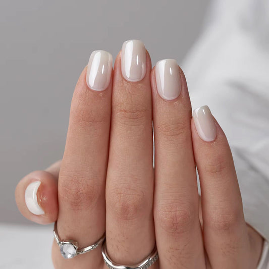 White Glazed Gel Press On Squaroval Nails