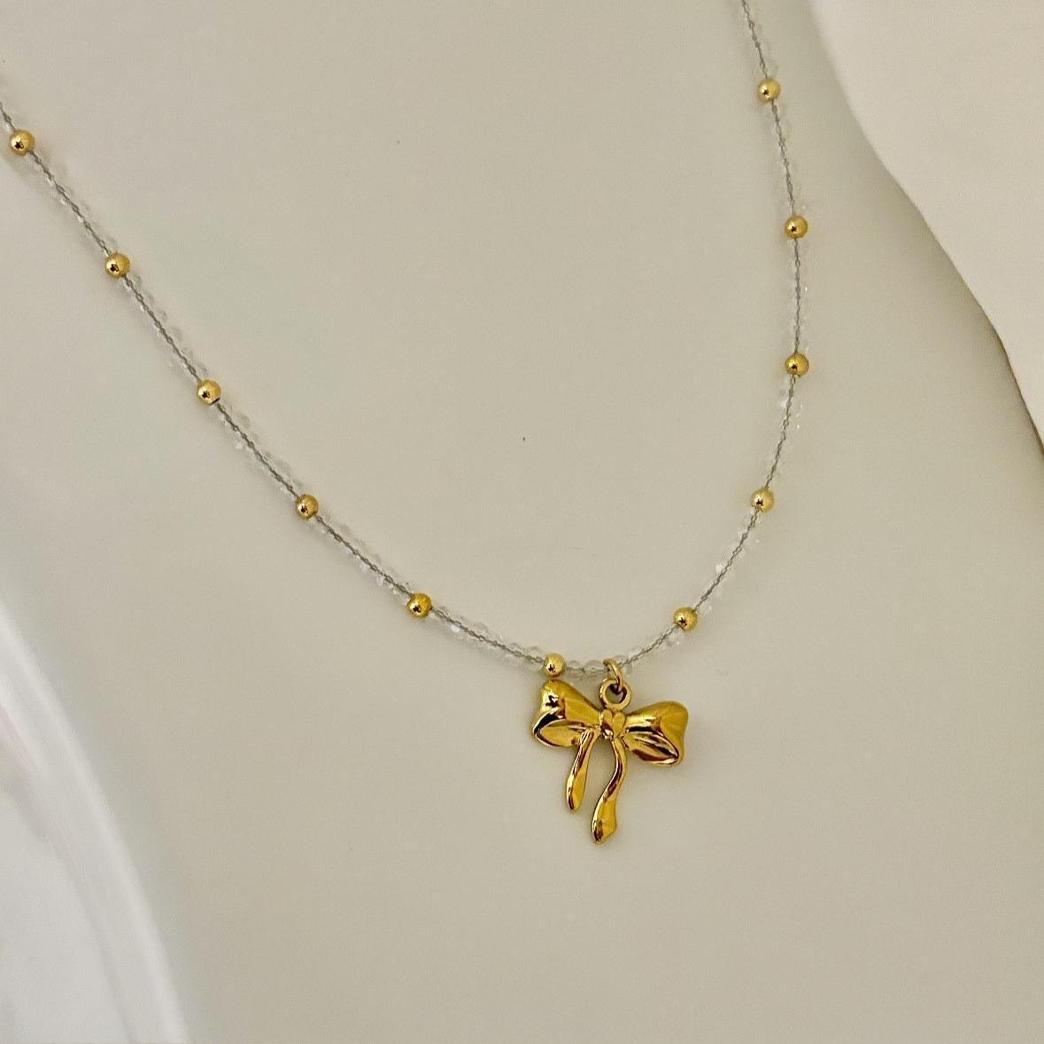 Crystal Beaded Bow Necklace