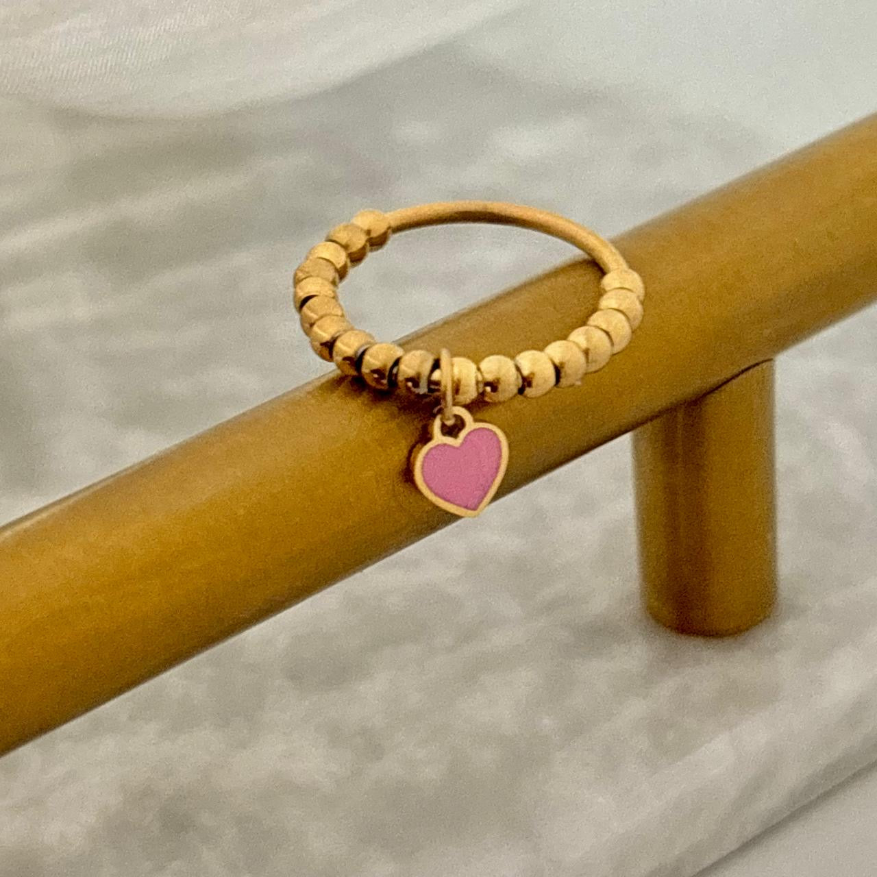 Dainty Heart Charm Ring -Pink X Gold