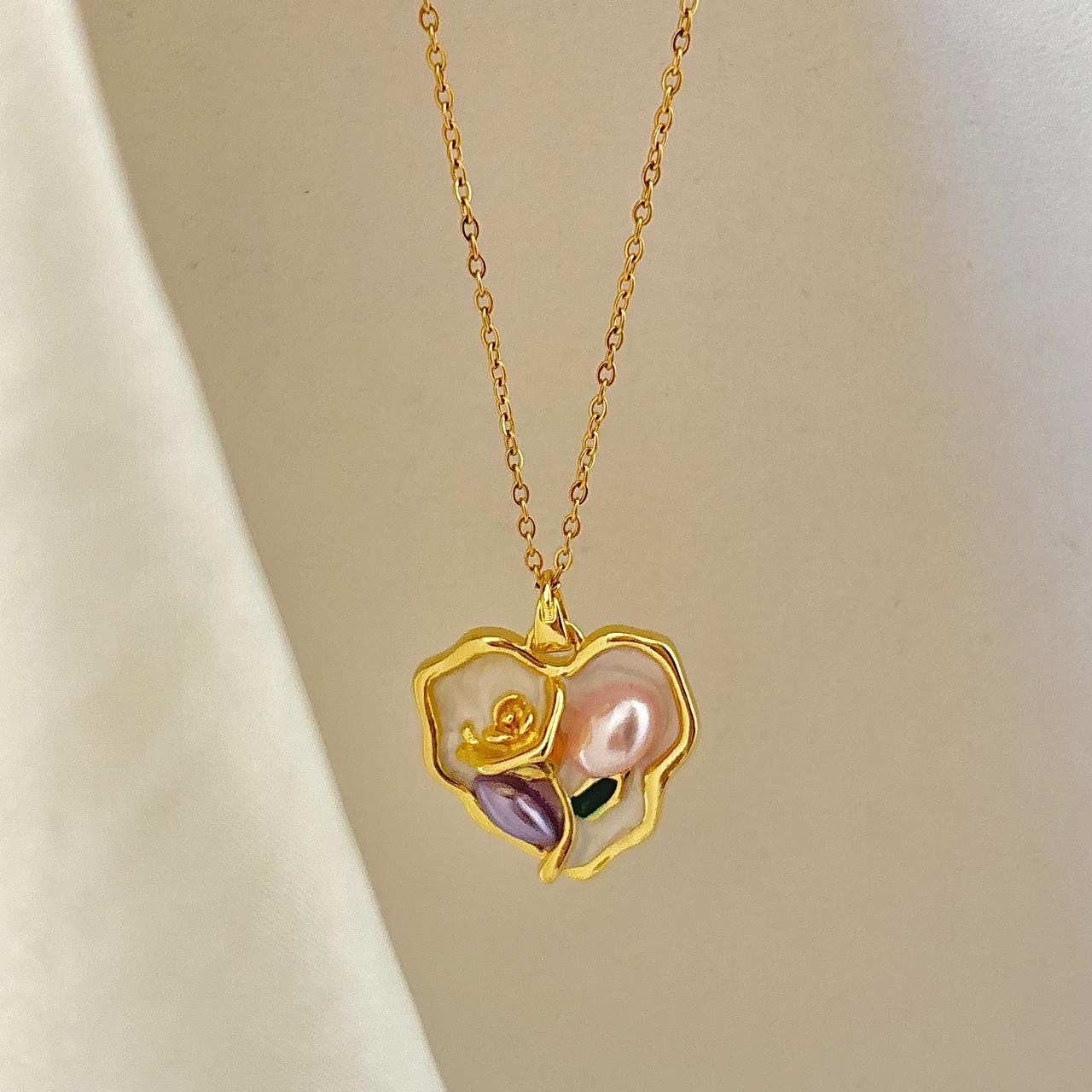 Cottage Core Necklace -18K | Hand Painted