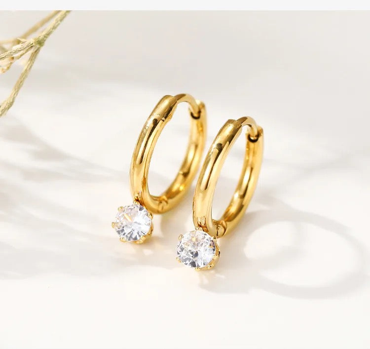 Dainty EveryDay Hoops -Diamond Charm