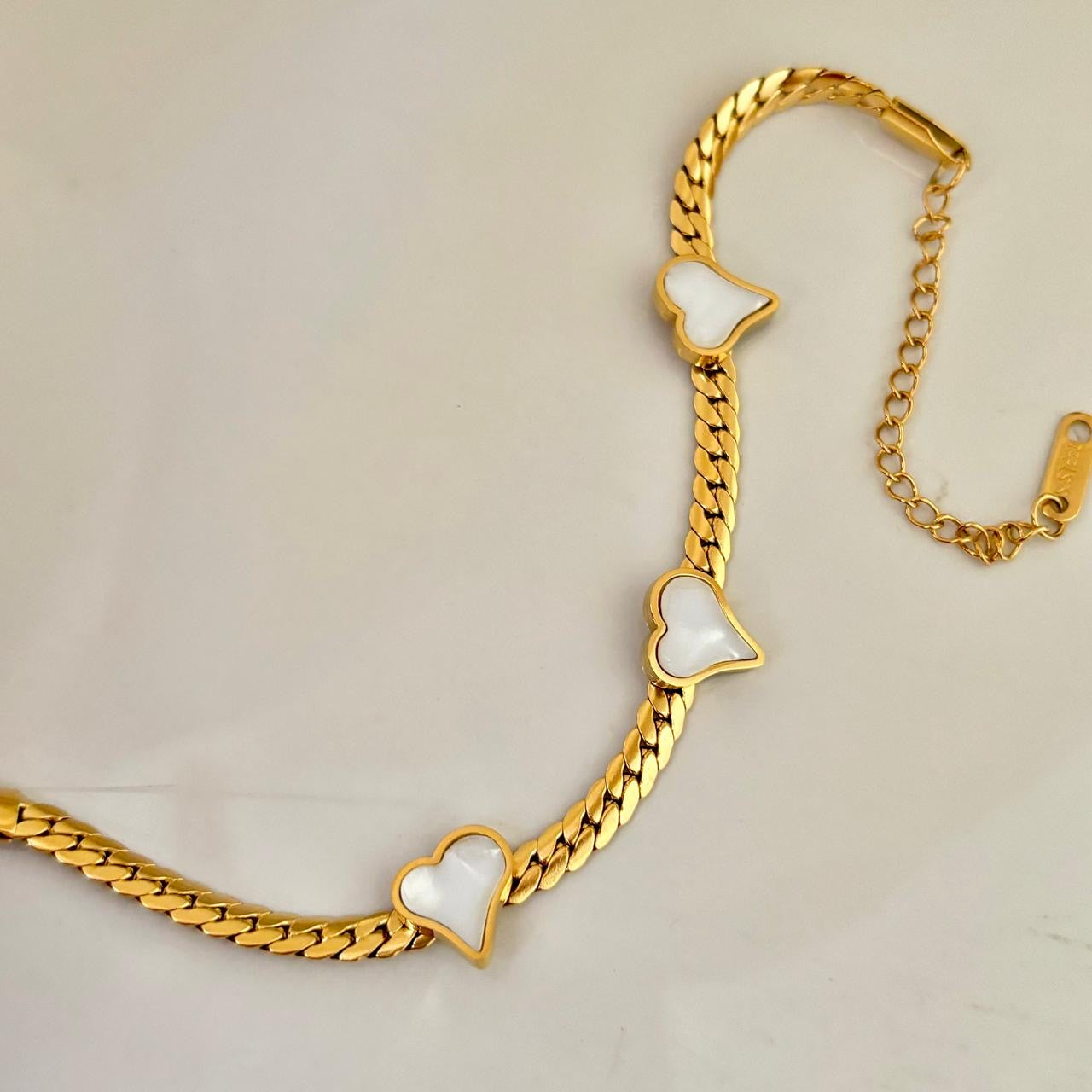 White Dainty Heart Braided Bracelet -18K