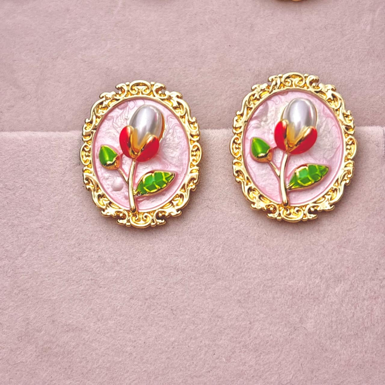 Whimsy Flora Studs -Hand Painted | Pink