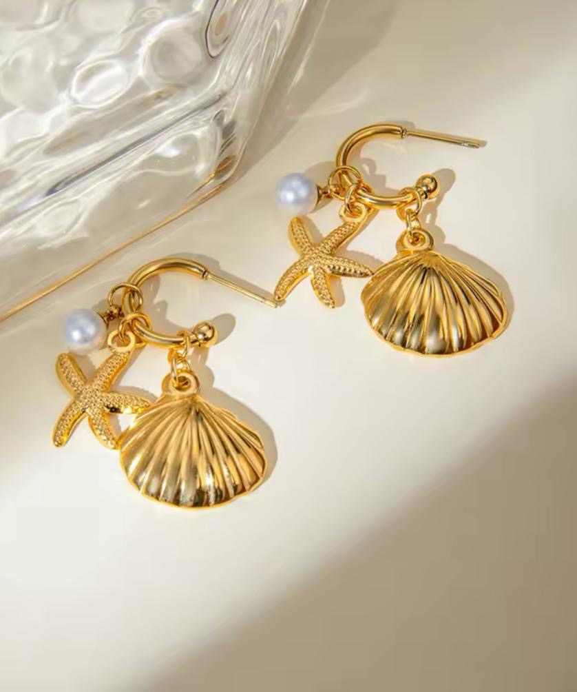 Mermaid’s Treasure Charm Earrings -18K