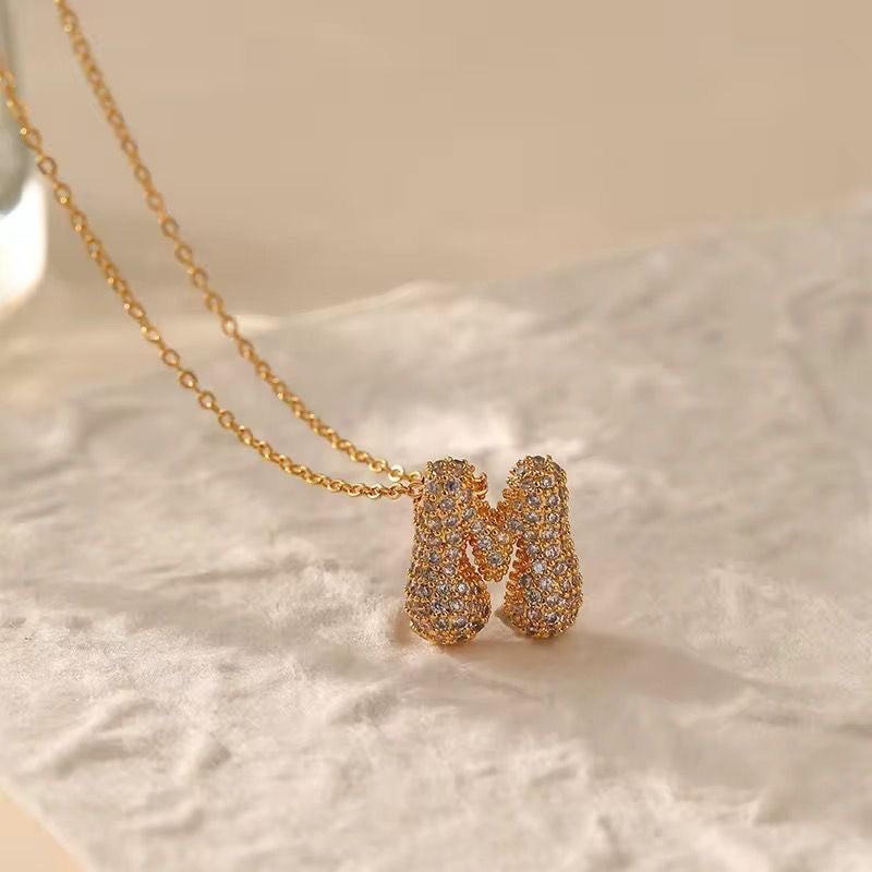 Paved Puffy Initial Necklace 2.0