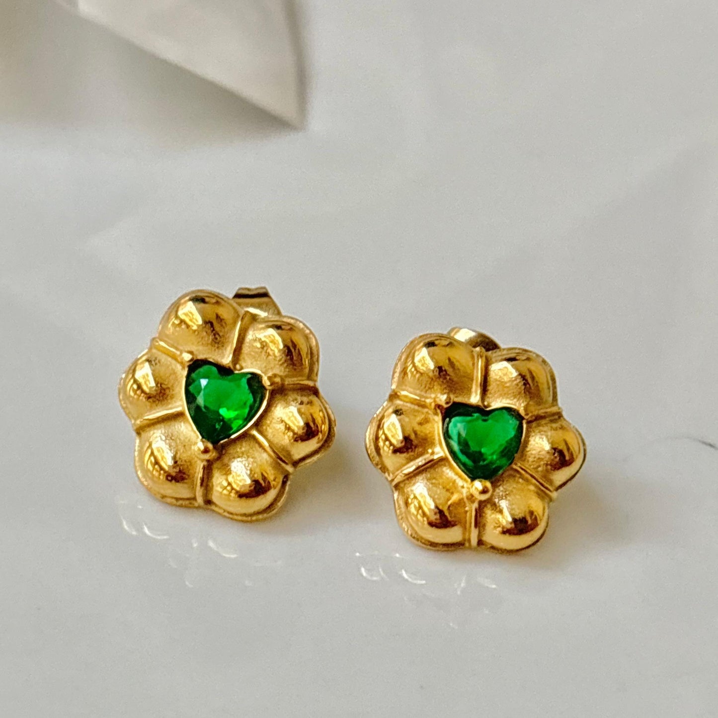 Blossom Emerald Gem Studs -18K