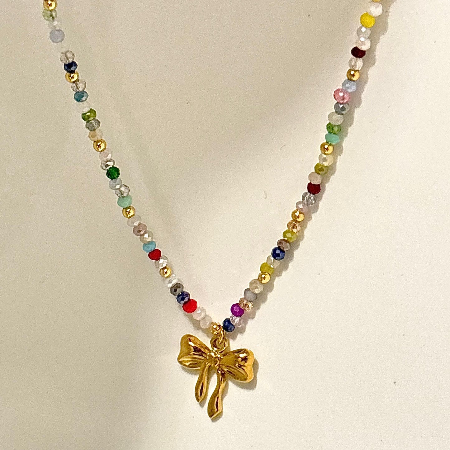Crystal Beaded Bow Necklace