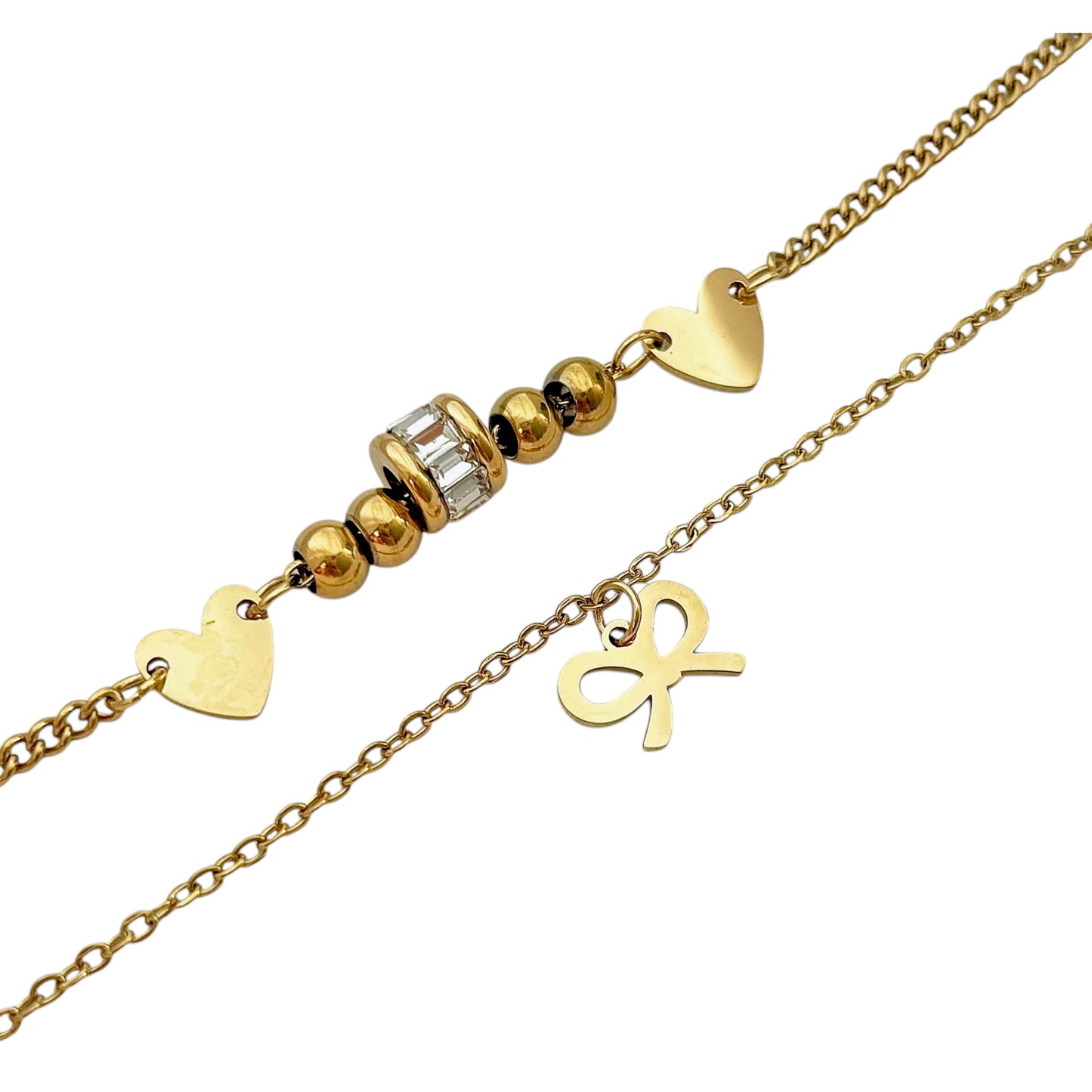 Bow Hearts Layered Anklet