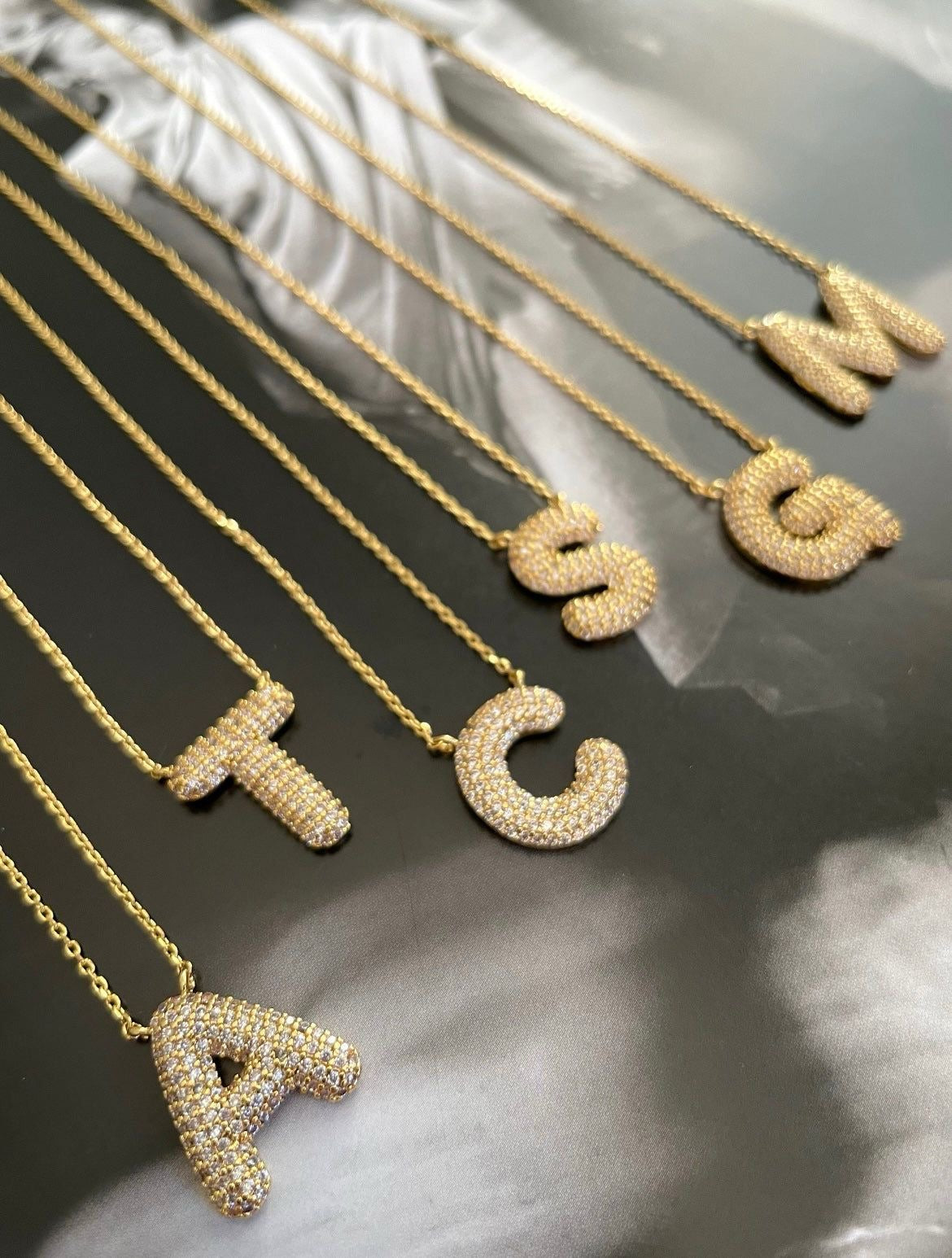 Paved Puffy Initial Necklace -18K