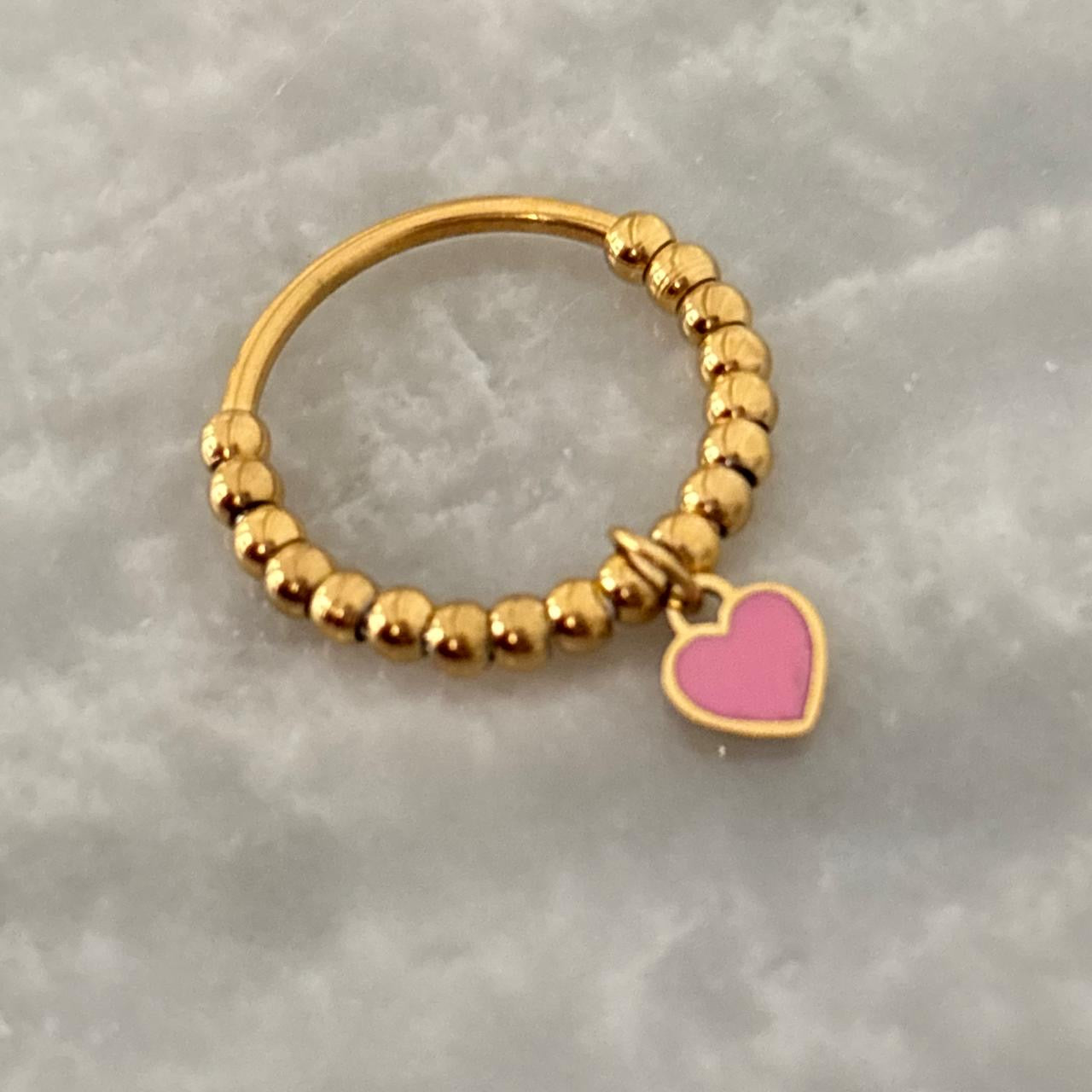Dainty Heart Charm Ring -Pink X Gold