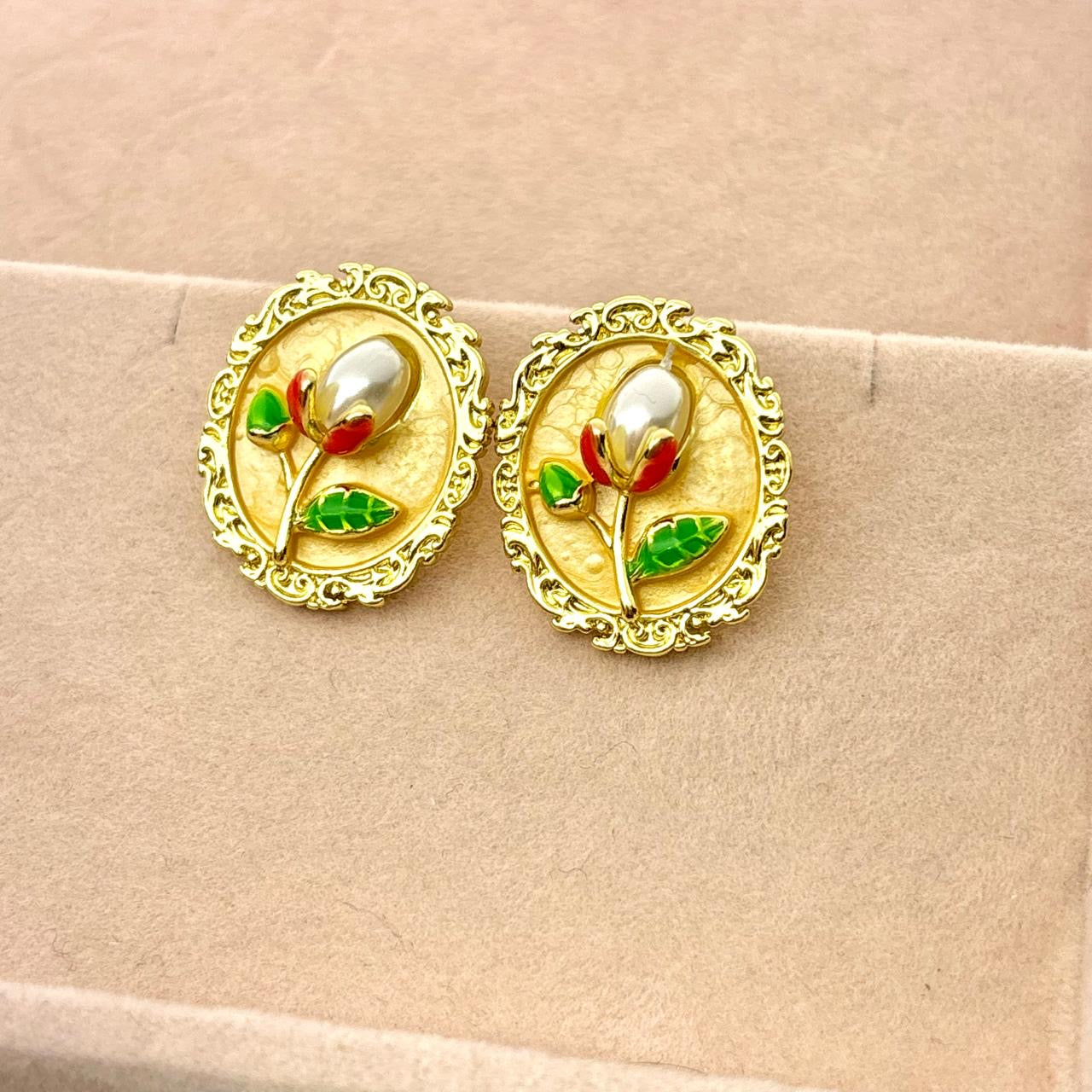 Whimsy Flora Studs -Hand Painted | Butter Yellow