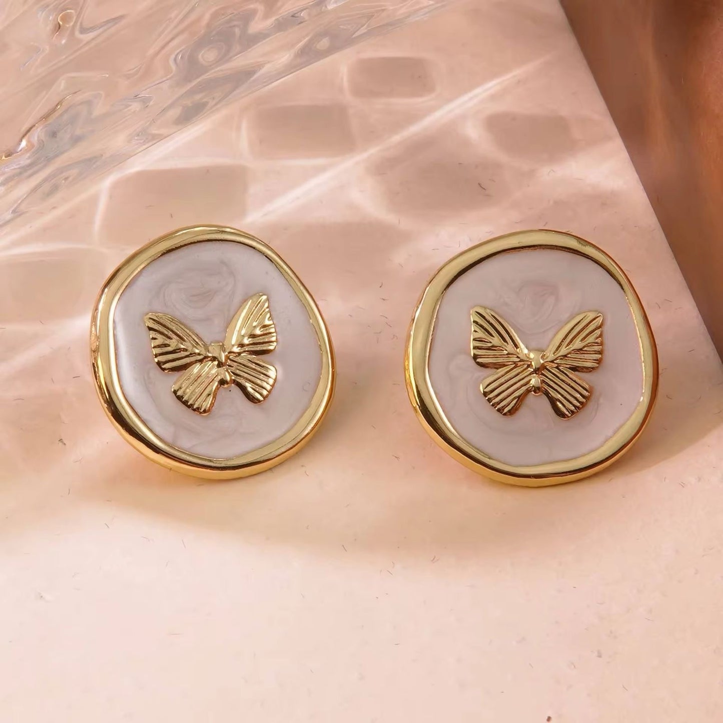 Fairycore Flutter Studs -18K | White