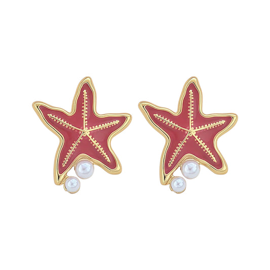 Ocean Star Studs -Coral Red