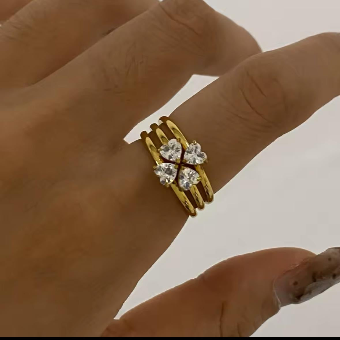 Hearty-Bow Diamond Crystal Ringset -18K