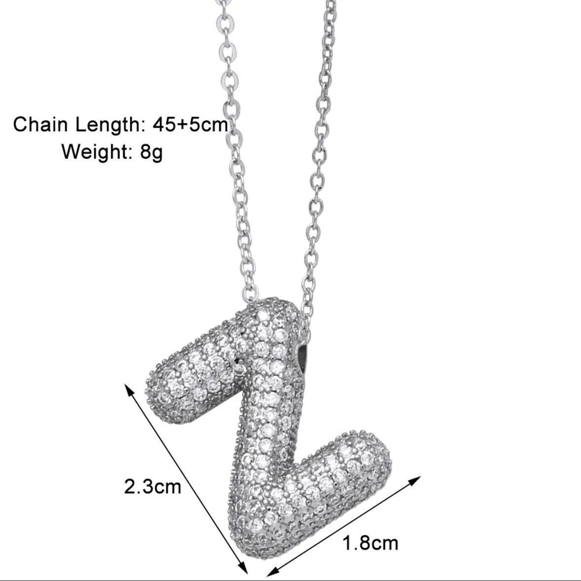 Paved Puffy Initial Necklace -Silver