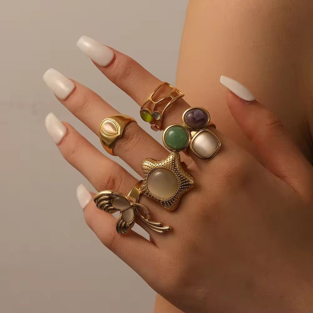 Twinkle Opal Signet Ring