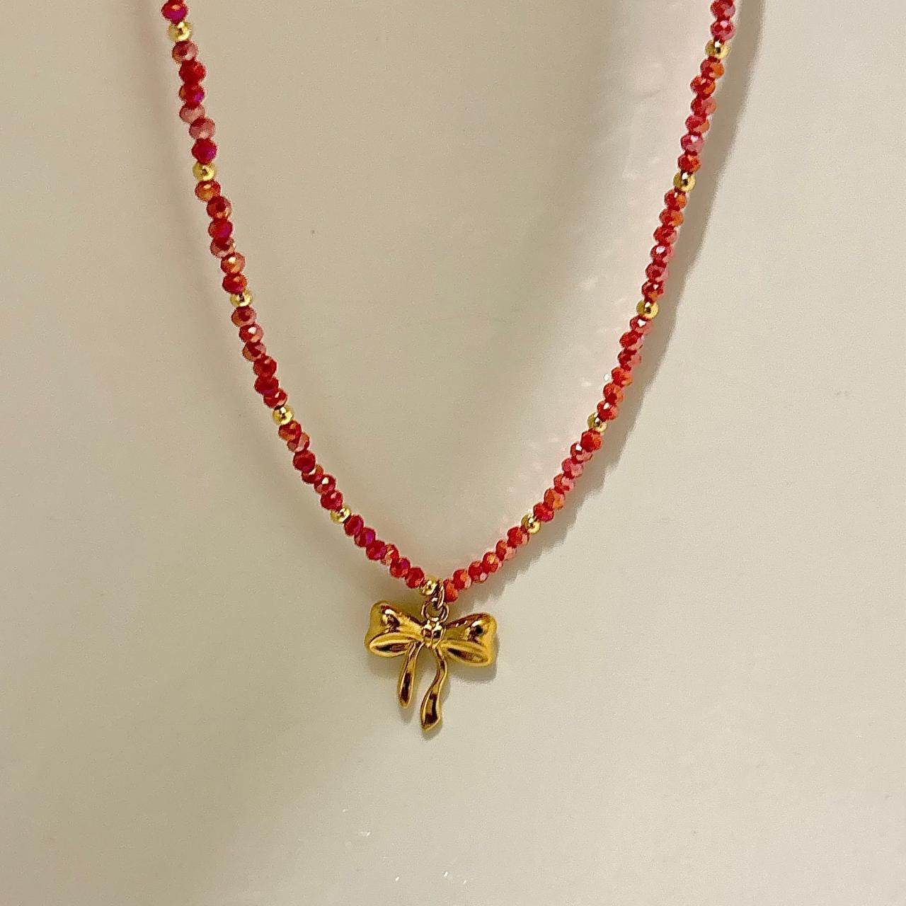 Crystal Beaded Bow Necklace