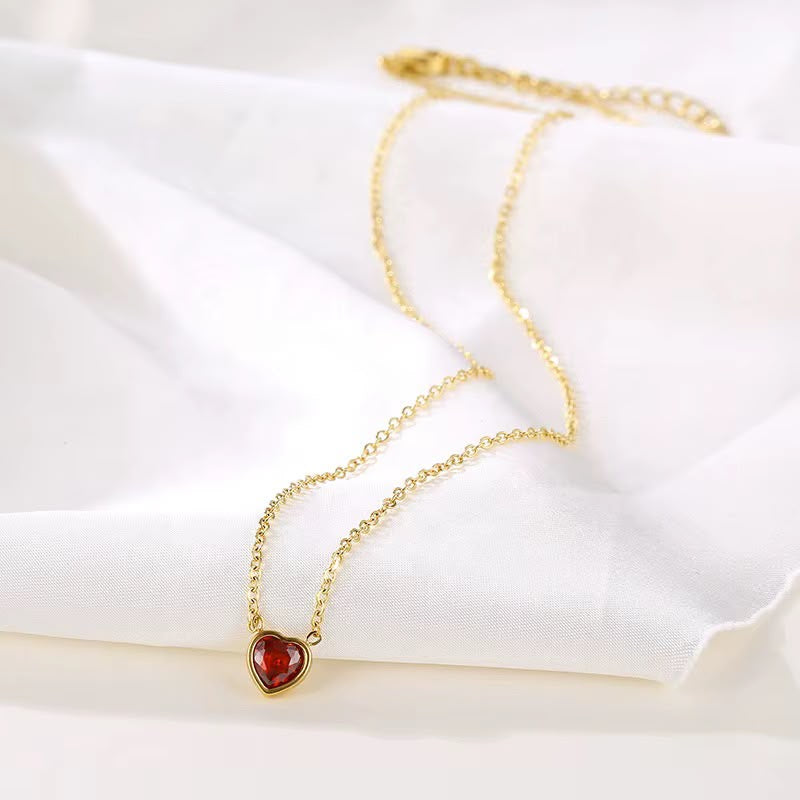Ruby Crystal Heart Necklace