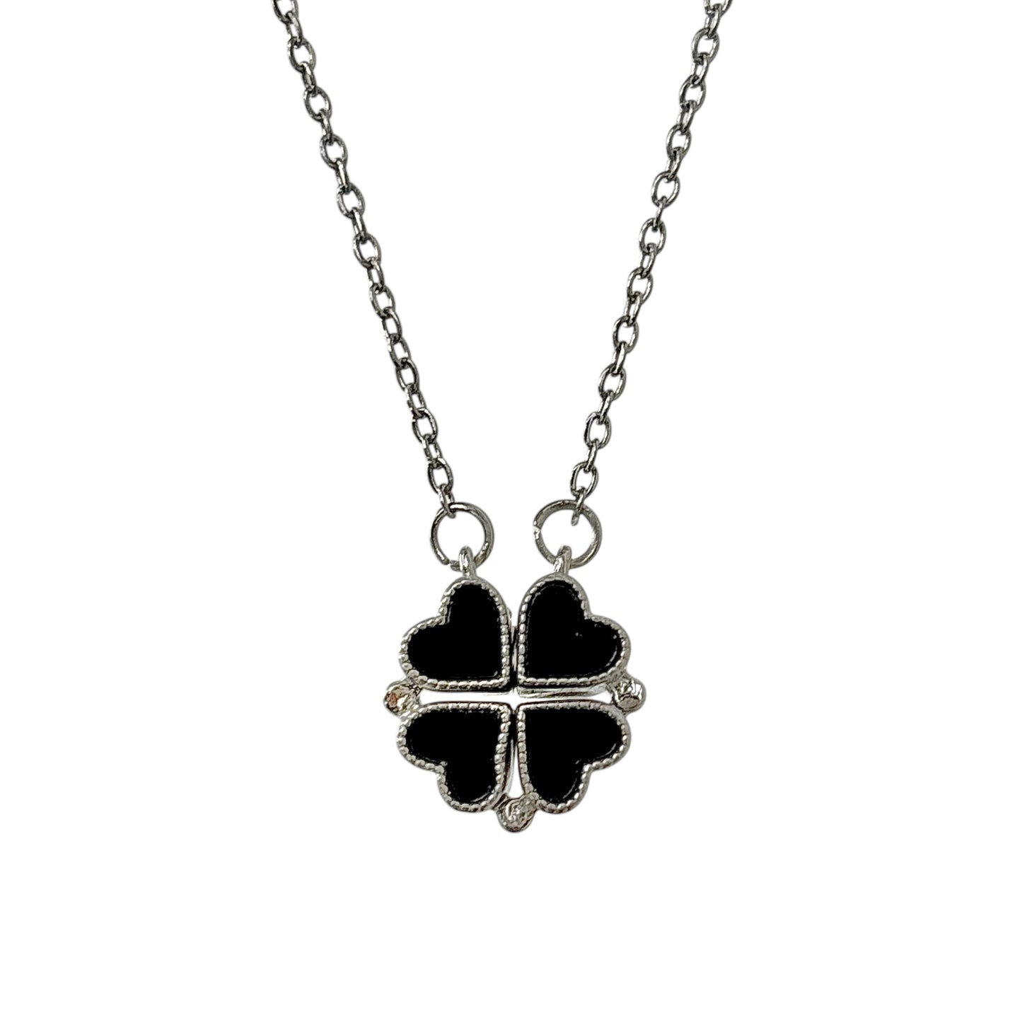 Petite Heart Silver X Black Four Way Necklace - Double Sided X Magnetic