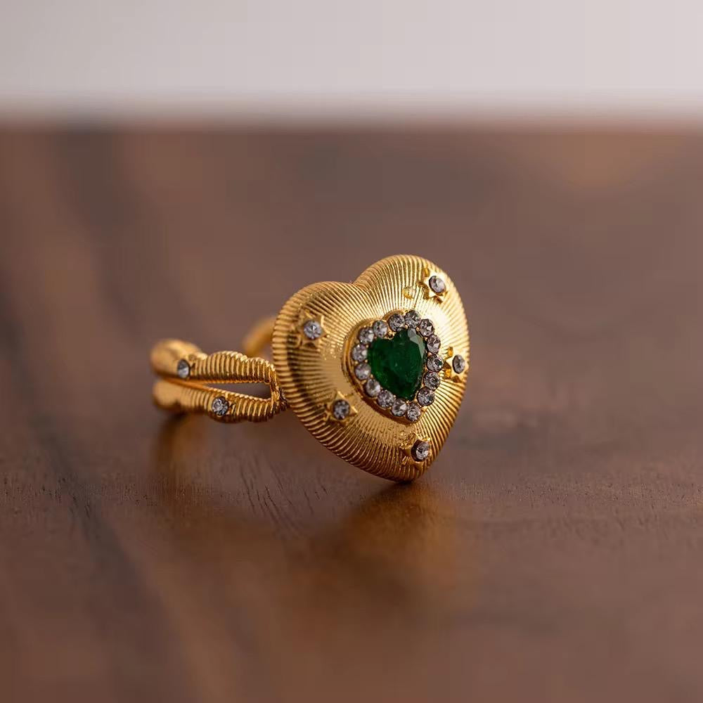 Emerald Princess Heart Ring -Adjustable