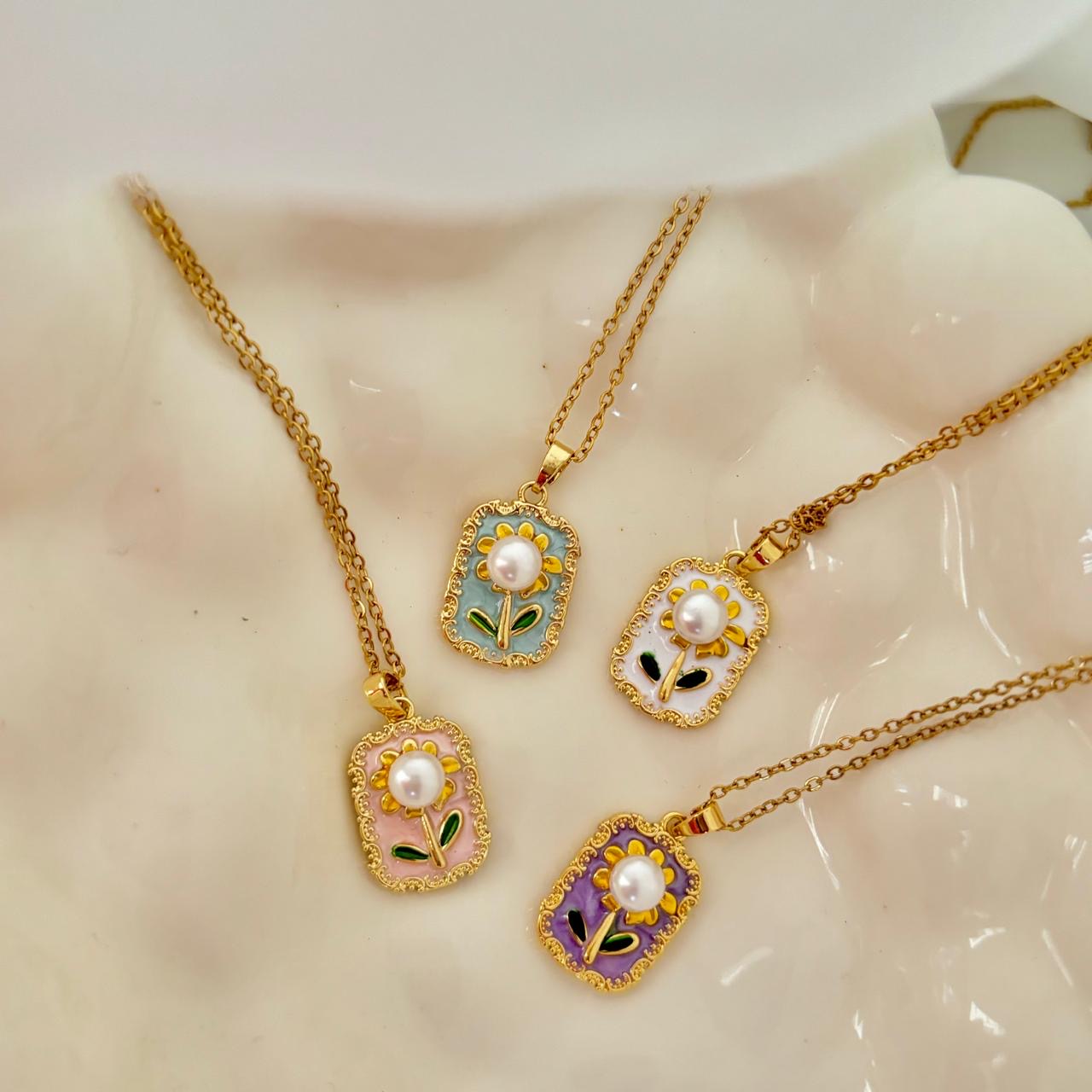 Blushing Bloom Flora Necklace -Hand Painted