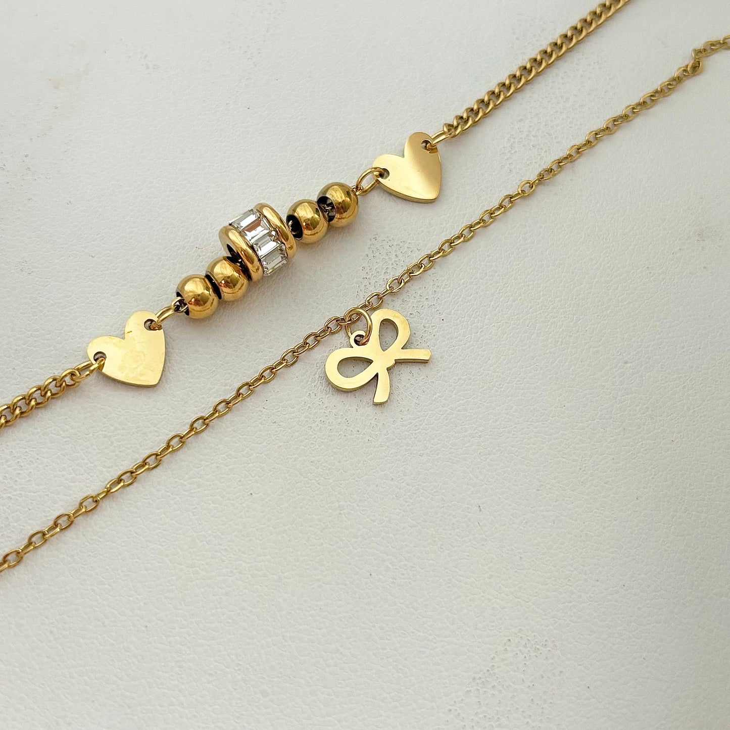 Bow Hearts Layered Anklet