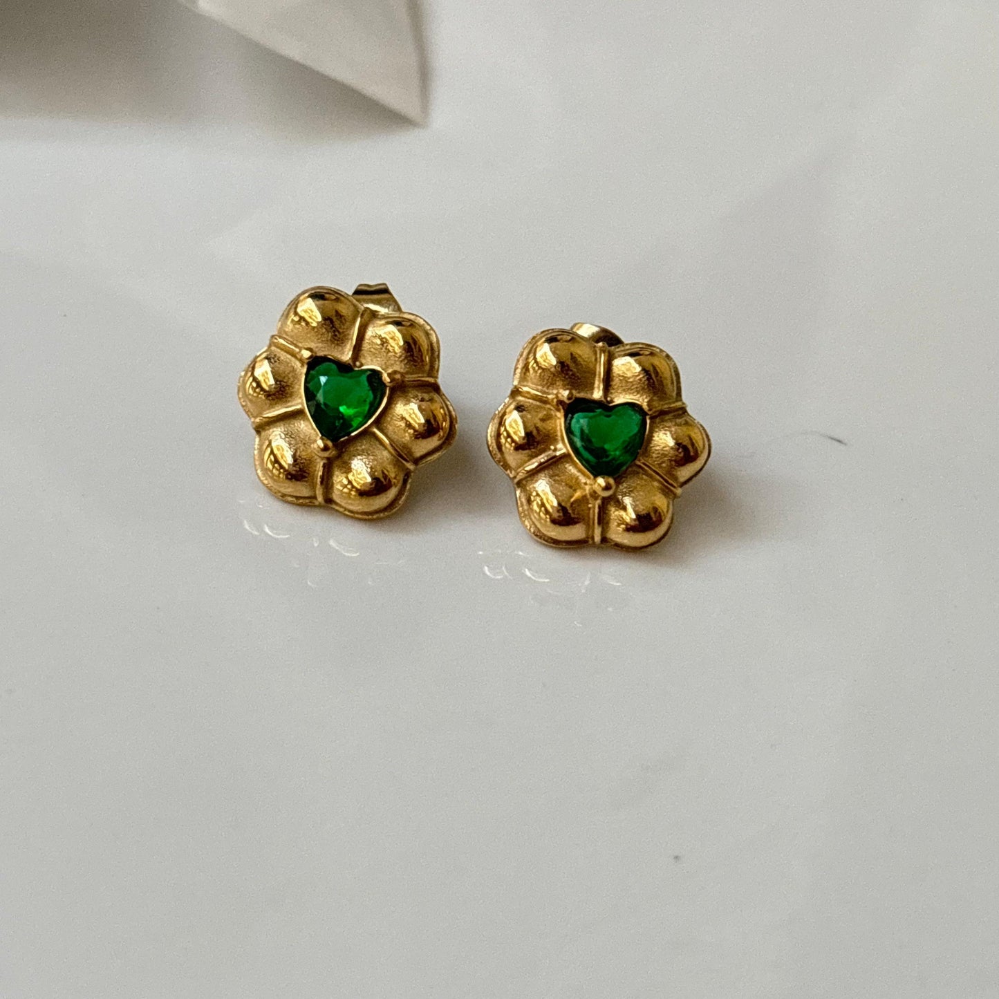 Blossom Emerald Gem Studs -18K