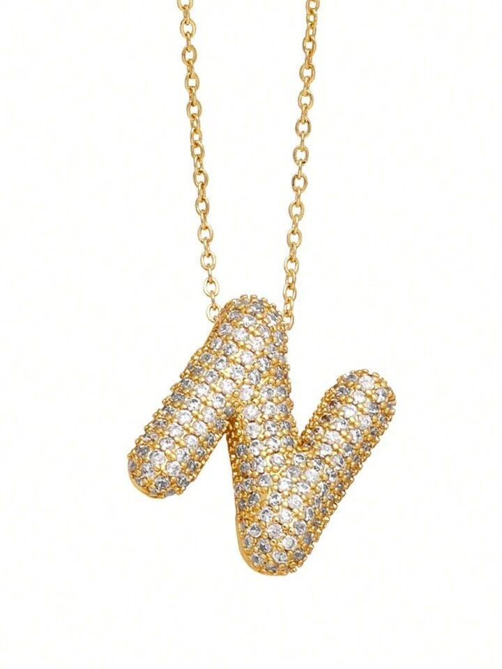 Paved Puffy Initial Necklace -18K