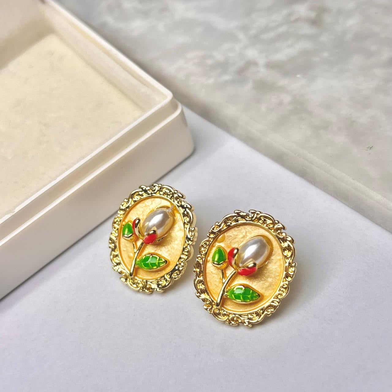 Whimsy Flora Studs -Hand Painted | Butter Yellow