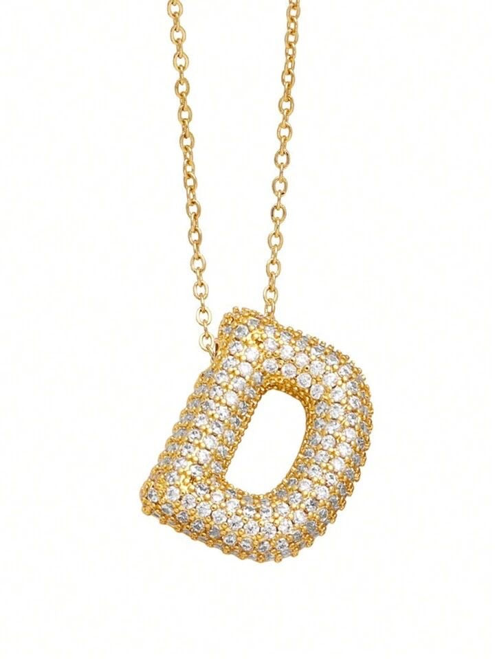 Paved Puffy Initial Necklace -18K