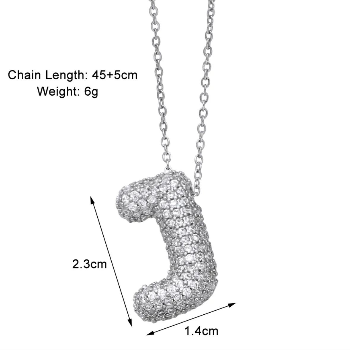 Paved Puffy Initial Necklace -Silver