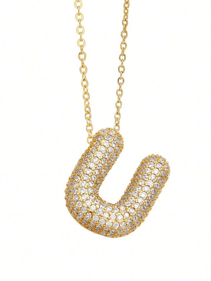Paved Puffy Initial Necklace -18K